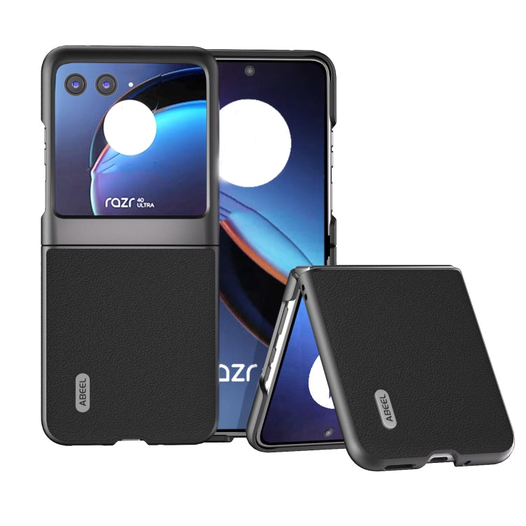 For Motorola Razr 40 Ultra ABEEL Genuine Leather Wave Black Edge Phone Case(Black) - Motorola Cases by PMC TechLife | Online Shopping South Africa | PMC TechLife | Buy Now Pay Later Mobicred