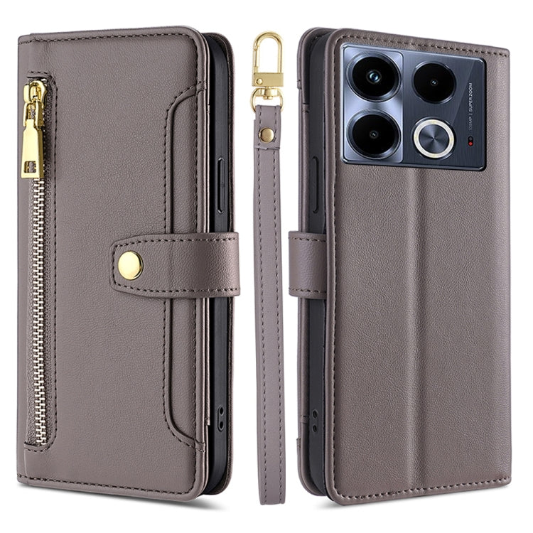For Infinix Note 40 4G Sheep Texture Cross-body Zipper Wallet Leather Phone Case(Grey) - Infinix Cases by PMC TechLife | Online Shopping South Africa | PMC TechLife | Buy Now Pay Later Mobicred