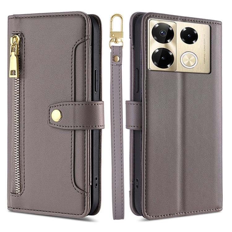 For Infinix Note 40 Pro 4G Sheep Texture Cross-body Zipper Wallet Leather Phone Case(Grey) - Infinix Cases by PMC TechLife | Online Shopping South Africa | PMC TechLife | Buy Now Pay Later Mobicred