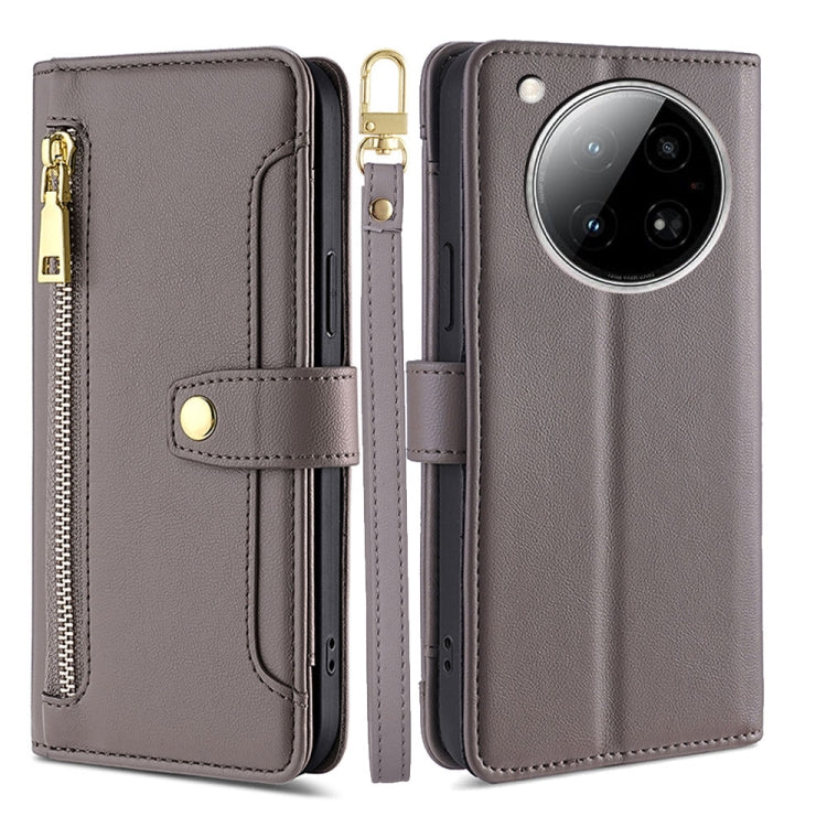 For Infinix Zero 40 4G Sheep Texture Cross-body Zipper Wallet Leather Phone Case(Grey) - Infinix Cases by PMC TechLife | Online Shopping South Africa | PMC TechLife | Buy Now Pay Later Mobicred