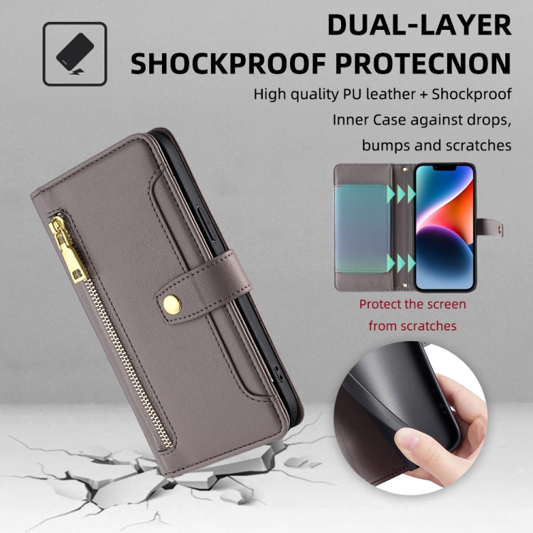 For Infinix Zero 40 4G Sheep Texture Cross-body Zipper Wallet Leather Phone Case(Grey) - Infinix Cases by PMC TechLife | Online Shopping South Africa | PMC TechLife | Buy Now Pay Later Mobicred