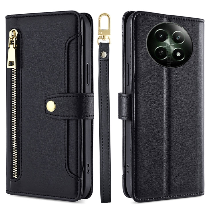 For Realme 12 5G Sheep Texture Cross-body Zipper Wallet Leather Phone Case(Black) - Realme Cases by PMC TechLife | Online Shopping South Africa | PMC TechLife | Buy Now Pay Later Mobicred
