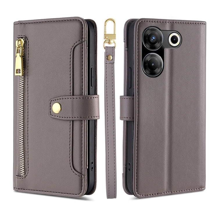 For Tecno Camon 20 Pro 5G Sheep Texture Cross-body Zipper Wallet Leather Phone Case(Grey) - Tecno Cases by PMC TechLife | Online Shopping South Africa | PMC TechLife | Buy Now Pay Later Mobicred