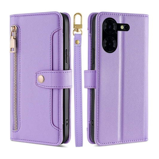 For Tecno Pova 5 Pro Sheep Texture Cross-body Zipper Wallet Leather Phone Case(Purple) - Tecno Cases by PMC Jewellery | Online Shopping South Africa | PMC Jewellery | Buy Now Pay Later Mobicred