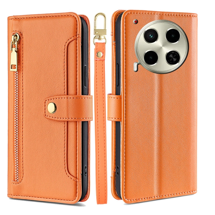 For Tecno Camon 30 Sheep Texture Cross-body Zipper Wallet Leather Phone Case(Orange) - Tecno Cases by PMC TechLife | Online Shopping South Africa | PMC TechLife | Buy Now Pay Later Mobicred