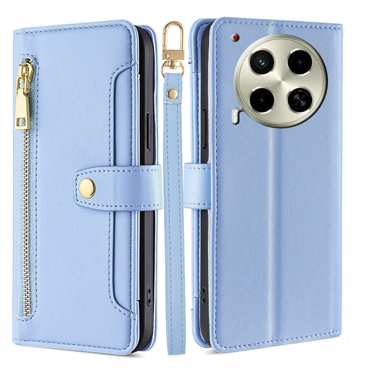 For Tecno Camon 30 Sheep Texture Cross-body Zipper Wallet Leather Phone Case(Blue) - Tecno Cases by PMC TechLife | Online Shopping South Africa | PMC TechLife | Buy Now Pay Later Mobicred