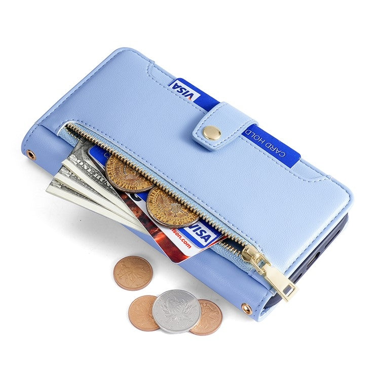 For Tecno Camon 30 Sheep Texture Cross-body Zipper Wallet Leather Phone Case(Blue) - Tecno Cases by PMC TechLife | Online Shopping South Africa | PMC TechLife | Buy Now Pay Later Mobicred