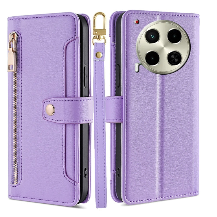 For Tecno Camon 30 Sheep Texture Cross-body Zipper Wallet Leather Phone Case(Purple) - Tecno Cases by PMC TechLife | Online Shopping South Africa | PMC TechLife | Buy Now Pay Later Mobicred