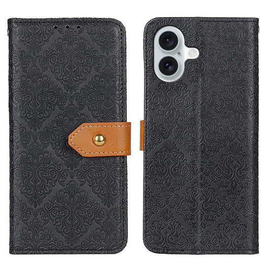 For iPhone 16 European Floral Embossed Leather Phone Case(Black) - iPhone 16 Cases by PMC Jewellery | Online Shopping South Africa | PMC Jewellery | Buy Now Pay Later Mobicred