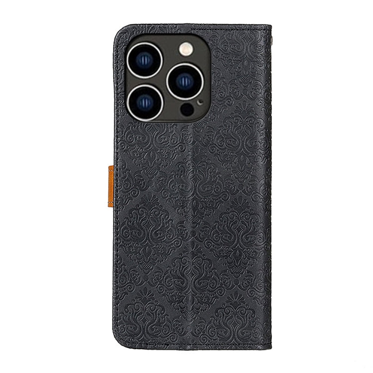 For iPhone 16 Pro European Floral Embossed Leather Phone Case(Black) - iPhone 16 Pro Cases by PMC TechLife | Online Shopping South Africa | PMC TechLife | Buy Now Pay Later Mobicred