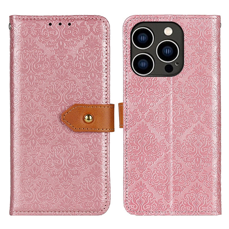 For iPhone 16 Pro Max European Floral Embossed Leather Phone Case(Pink) - iPhone 16 Pro Max Cases by PMC TechLife | Online Shopping South Africa | PMC TechLife | Buy Now Pay Later Mobicred