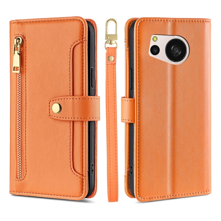 For Sharp Aquos sense8 Sheep Texture Cross-body Zipper Wallet Leather Phone Case(Orange) - More Brand by PMC TechLife | Online Shopping South Africa | PMC TechLife | Buy Now Pay Later Mobicred