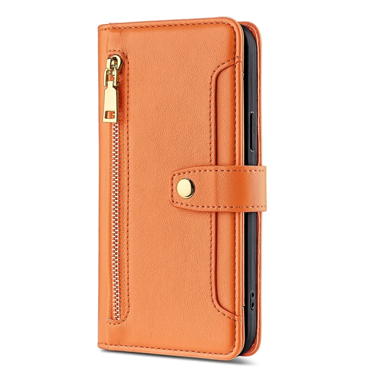For Sharp Aquos sense8 Sheep Texture Cross-body Zipper Wallet Leather Phone Case(Orange) - More Brand by PMC TechLife | Online Shopping South Africa | PMC TechLife | Buy Now Pay Later Mobicred