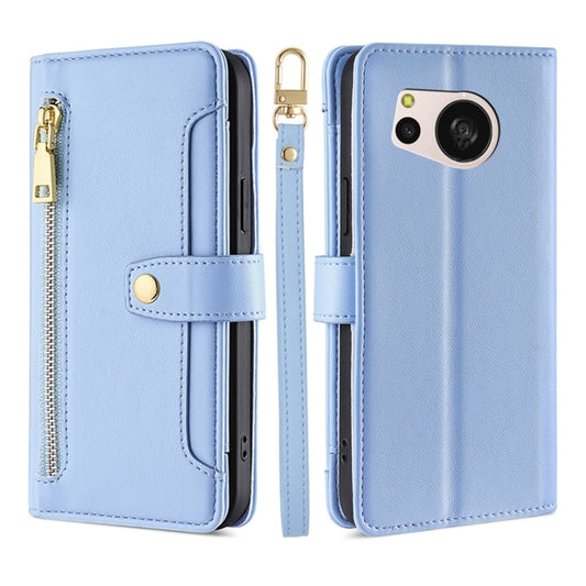 For Sharp Aquos sense8 Sheep Texture Cross-body Zipper Wallet Leather Phone Case(Blue) - More Brand by PMC Jewellery | Online Shopping South Africa | PMC Jewellery | Buy Now Pay Later Mobicred