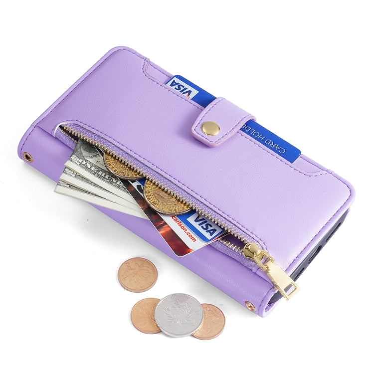 For Sharp Aquos sense8 Sheep Texture Cross-body Zipper Wallet Leather Phone Case(Purple) - More Brand by PMC TechLife | Online Shopping South Africa | PMC TechLife | Buy Now Pay Later Mobicred