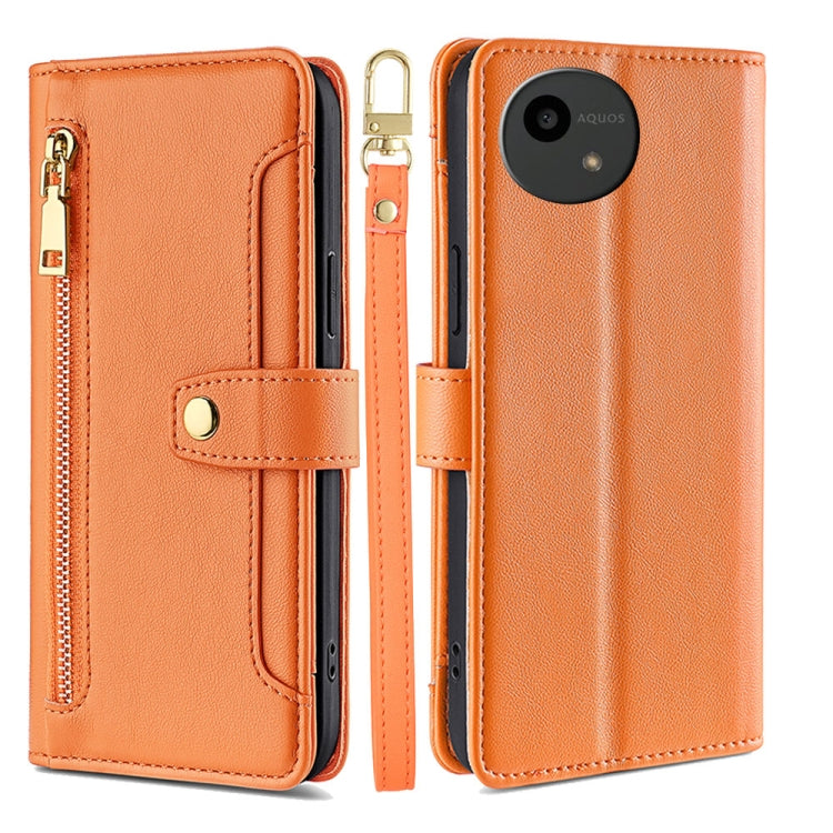 For Sharp Aquos Wish4 Sheep Texture Cross-body Zipper Wallet Leather Phone Case(Orange) - More Brand by PMC TechLife | Online Shopping South Africa | PMC TechLife | Buy Now Pay Later Mobicred