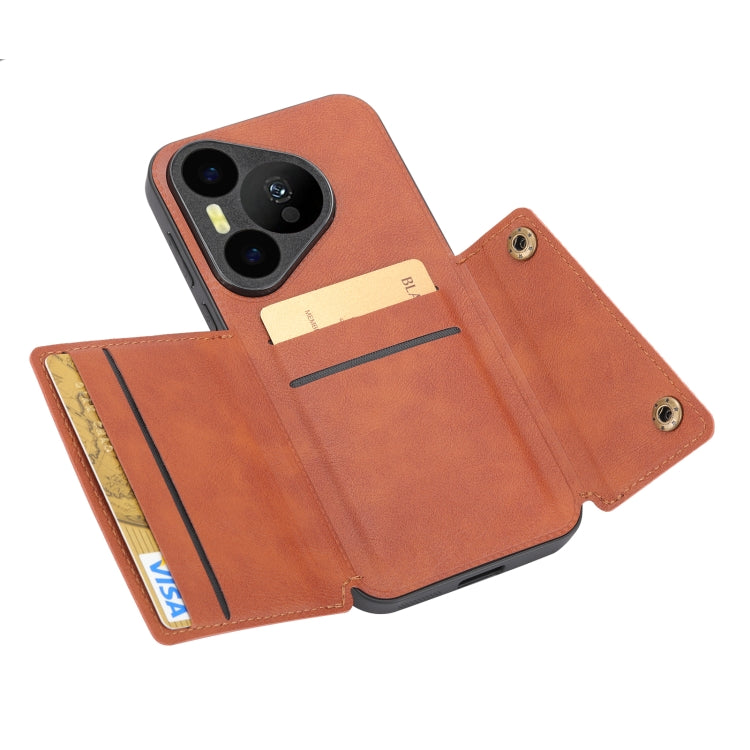 For Huawei Pura 70 Double Buckle Card Slots Magnetic Phone Case(Brown) - Huawei Cases by PMC Jewellery | Online Shopping South Africa | PMC Jewellery | Buy Now Pay Later Mobicred