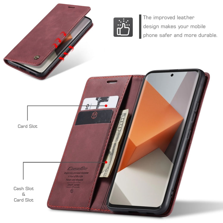 For Xiaomi Redmi Note 13 Pro+ CaseMe 013 Multifunctional Horizontal Flip Leather Phone Case(Wine Red) - Xiaomi Cases by CaseMe | Online Shopping South Africa | PMC Jewellery | Buy Now Pay Later Mobicred