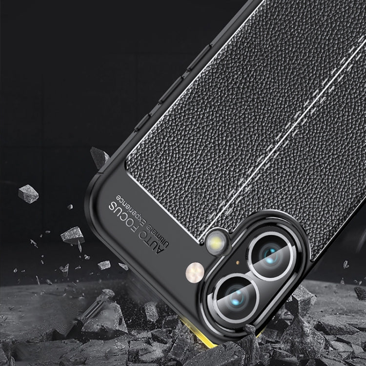 For iPhone 16 Litchi Texture Shockproof TPU Phone Case(Black) - iPhone 16 Cases by PMC TechLife | Online Shopping South Africa | PMC TechLife | Buy Now Pay Later Mobicred