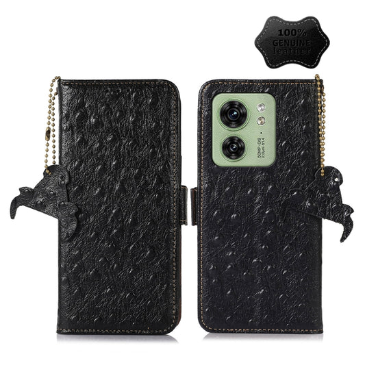 For Motorola Edge 40 Ostrich Pattern Genuine Leather RFID Phone Case(Black) - Motorola Cases by PMC Jewellery | Online Shopping South Africa | PMC Jewellery | Buy Now Pay Later Mobicred