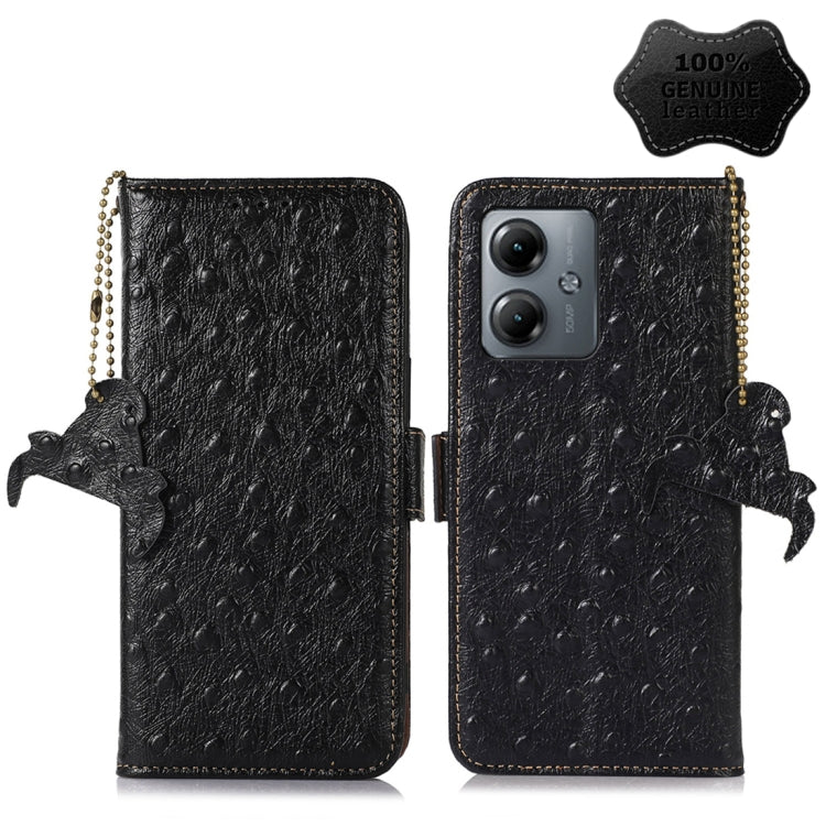 For Motorola Moto G14 4G Ostrich Pattern Genuine Leather RFID Phone Case(Black) - Motorola Cases by PMC TechLife | Online Shopping South Africa | PMC TechLife | Buy Now Pay Later Mobicred