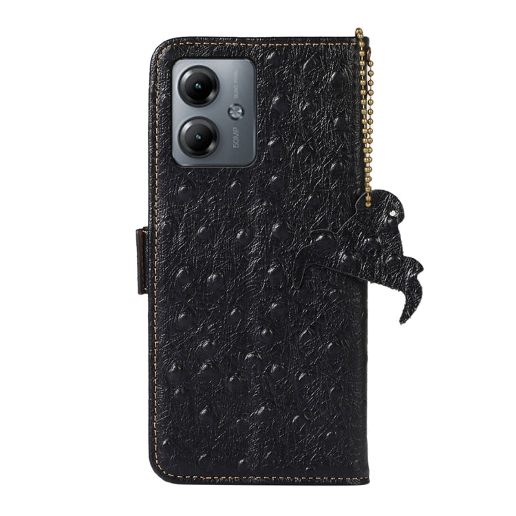 For Motorola Moto G14 4G Ostrich Pattern Genuine Leather RFID Phone Case(Black) - Motorola Cases by PMC TechLife | Online Shopping South Africa | PMC TechLife | Buy Now Pay Later Mobicred