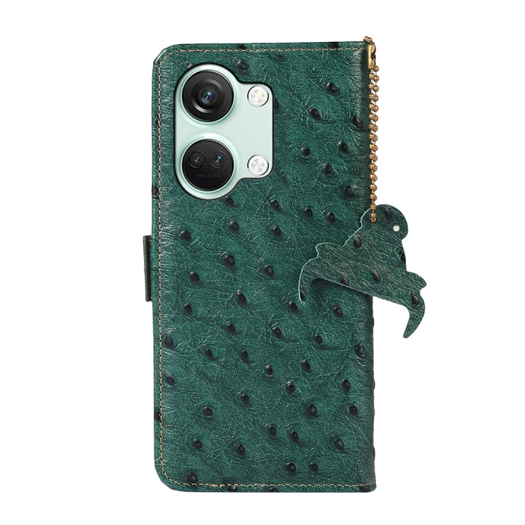 For OnePlus Nord 3 / Ace 2V Ostrich Pattern Genuine Leather RFID Phone Case(Green) - OnePlus Cases by PMC TechLife | Online Shopping South Africa | PMC TechLife | Buy Now Pay Later Mobicred