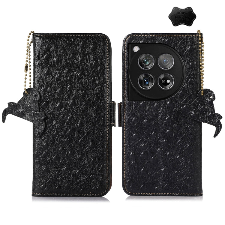 For OnePlus 12 Ostrich Pattern Genuine Leather RFID Phone Case(Black) - free shipping - PMC TechLife - Order now!