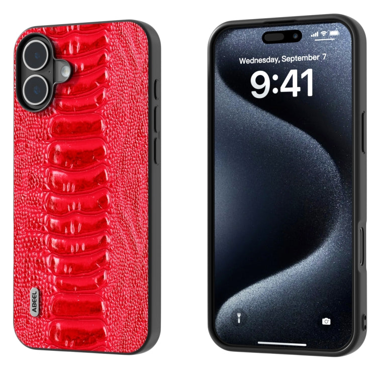 For iPhone 16 ABEEL Genuine Leather Weilai Series Phone Case(Red) - iPhone 16 Cases by PMC TechLife | Online Shopping South Africa | PMC TechLife | Buy Now Pay Later Mobicred