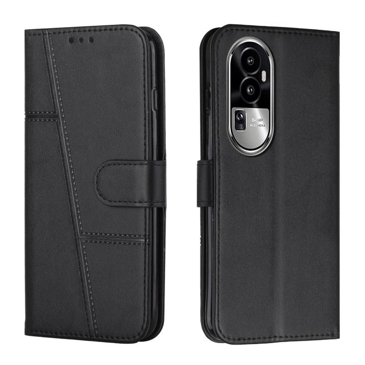 For OPPO Reno10 5G Global/Reno10 Pro 5G Global Stitching Calf Texture Buckle Leather Phone Case(Black) - OPPO Cases by PMC Jewellery | Online Shopping South Africa | PMC Jewellery