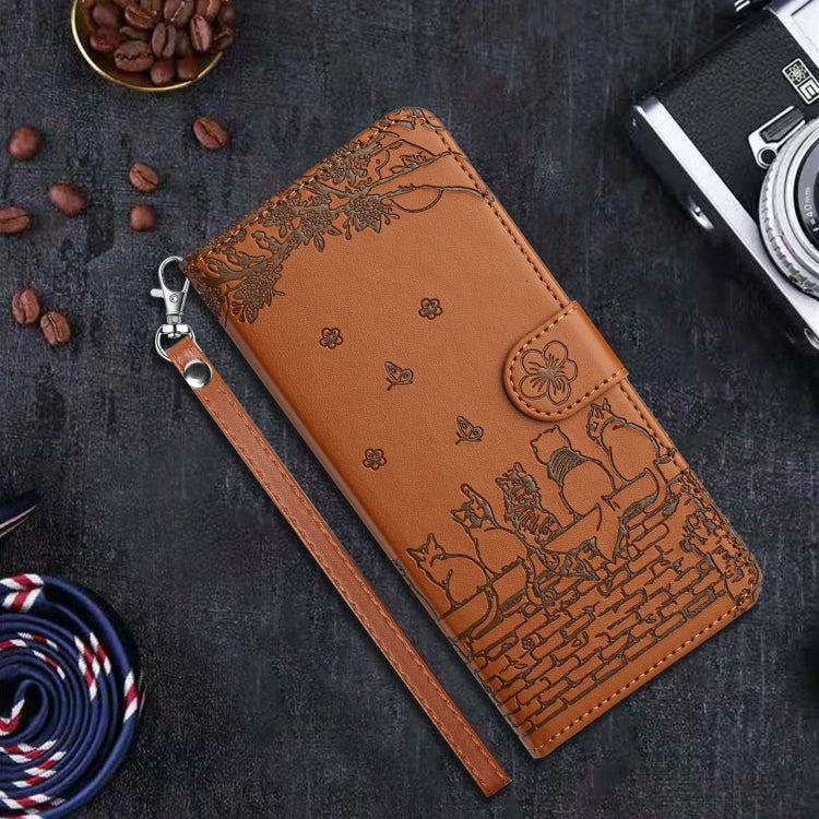 For iPhone SE 2024 Cat Embossing Pattern Leather Phone Case with Lanyard(Brown) - More iPhone Cases by PMC Jewellery | Online Shopping South Africa | PMC Jewellery | Buy Now Pay Later Mobicred