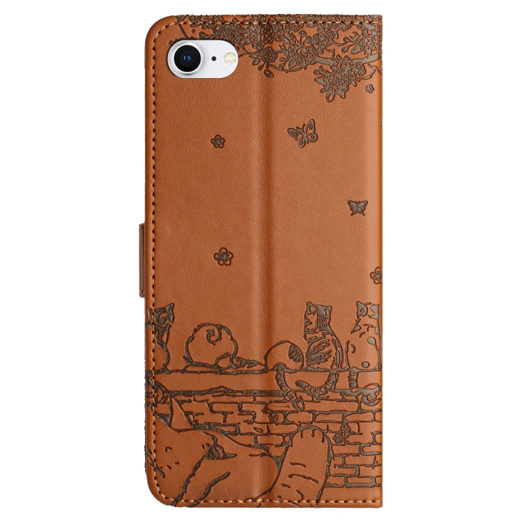 For iPhone SE 2024 Cat Embossing Pattern Leather Phone Case with Lanyard(Brown) - More iPhone Cases by PMC Jewellery | Online Shopping South Africa | PMC Jewellery | Buy Now Pay Later Mobicred