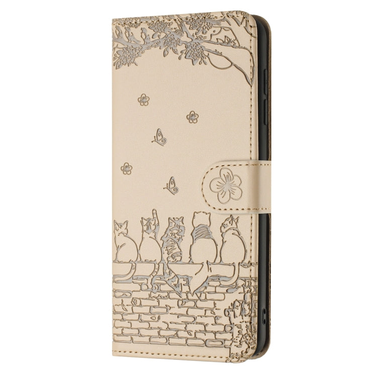 For iPhone 16e Cat Embossing Pattern Leather Phone Case with Lanyard(Beige) - iPhone 16e Cases by PMC TechLife | Online Shopping South Africa | PMC TechLife | Buy Now Pay Later Mobicred
