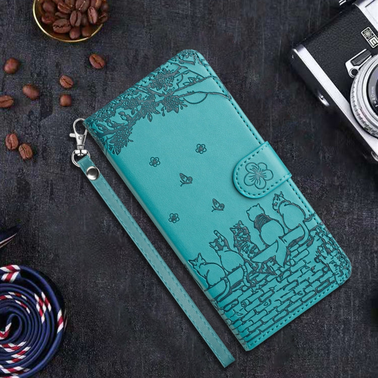 For iPhone 16 Cat Embossing Pattern Leather Phone Case with Lanyard(Blue) - iPhone 16 Cases by PMC TechLife | Online Shopping South Africa | PMC TechLife | Buy Now Pay Later Mobicred