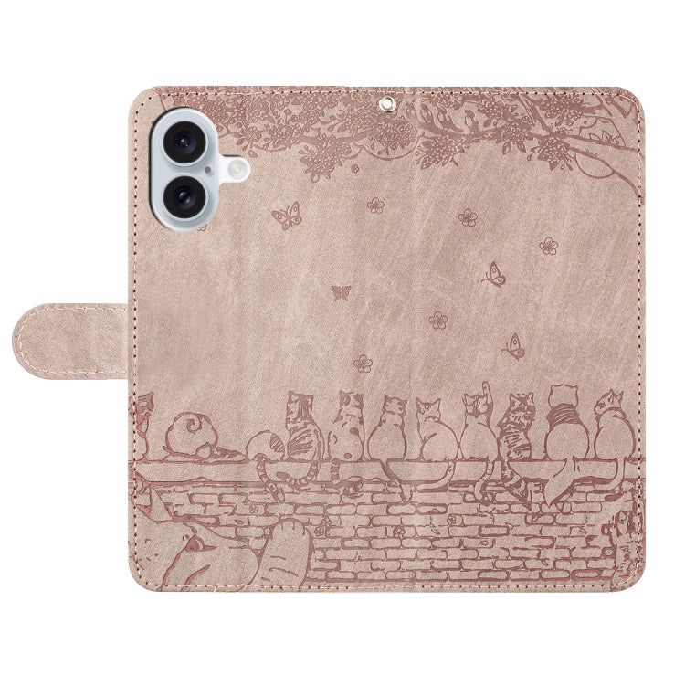 For iPhone 16 Cat Embossing Pattern Leather Phone Case with Lanyard(Grey) - free shipping - PMC TechLife - Order now!