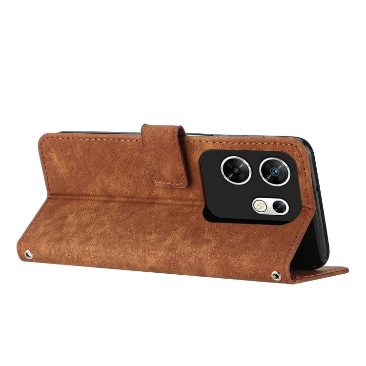 For Infinix Zero 30 4G Skin Feel Stripe Pattern Leather Phone Case with Lanyard(Brown) - Infinix Cases by PMC TechLife | Online Shopping South Africa | PMC TechLife | Buy Now Pay Later Mobicred
