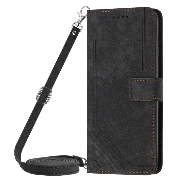 For Infinix Zero 30 5G Skin Feel Stripe Pattern Leather Phone Case with Lanyard(Black) - Infinix Cases by PMC TechLife | Online Shopping South Africa | PMC TechLife | Buy Now Pay Later Mobicred