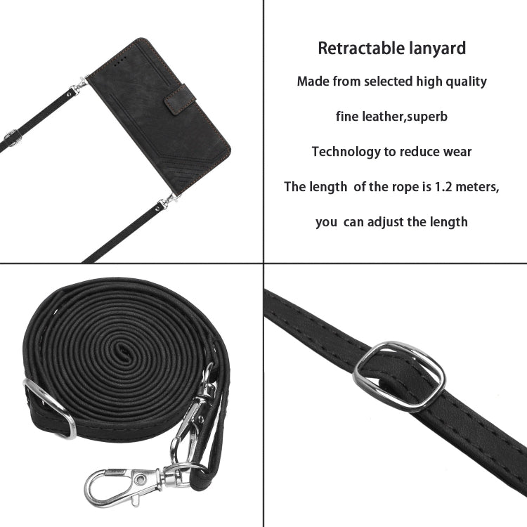 For Infinix Zero 30 5G Skin Feel Stripe Pattern Leather Phone Case with Lanyard(Black) - Infinix Cases by PMC TechLife | Online Shopping South Africa | PMC TechLife | Buy Now Pay Later Mobicred