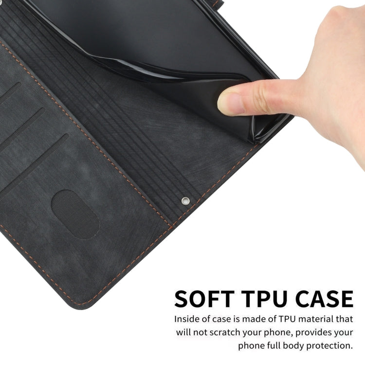 For Infinix Zero 30 5G Skin Feel Stripe Pattern Leather Phone Case with Lanyard(Black) - Infinix Cases by PMC TechLife | Online Shopping South Africa | PMC TechLife | Buy Now Pay Later Mobicred