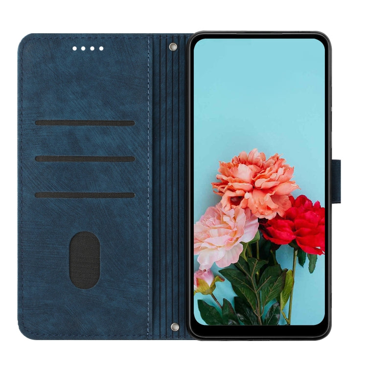 For Infinix Hot 40 / 40 Pro Skin Feel Stripe Pattern Leather Phone Case with Lanyard(Blue) - Infinix Cases by PMC TechLife | Online Shopping South Africa | PMC TechLife | Buy Now Pay Later Mobicred