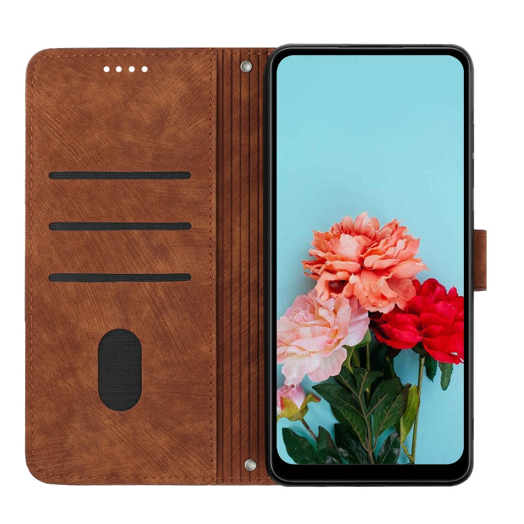 For Infinix Hot 40i Skin Feel Stripe Pattern Leather Phone Case with Lanyard(Brown) - Infinix Cases by PMC TechLife | Online Shopping South Africa | PMC TechLife | Buy Now Pay Later Mobicred