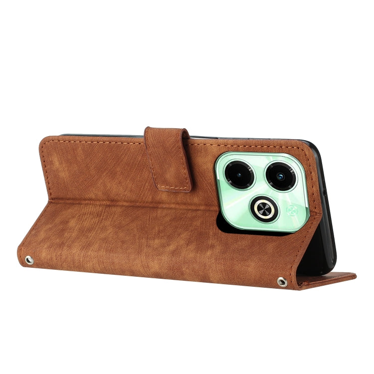 For Infinix Hot 40i Skin Feel Stripe Pattern Leather Phone Case with Lanyard(Brown) - Infinix Cases by PMC TechLife | Online Shopping South Africa | PMC TechLife | Buy Now Pay Later Mobicred
