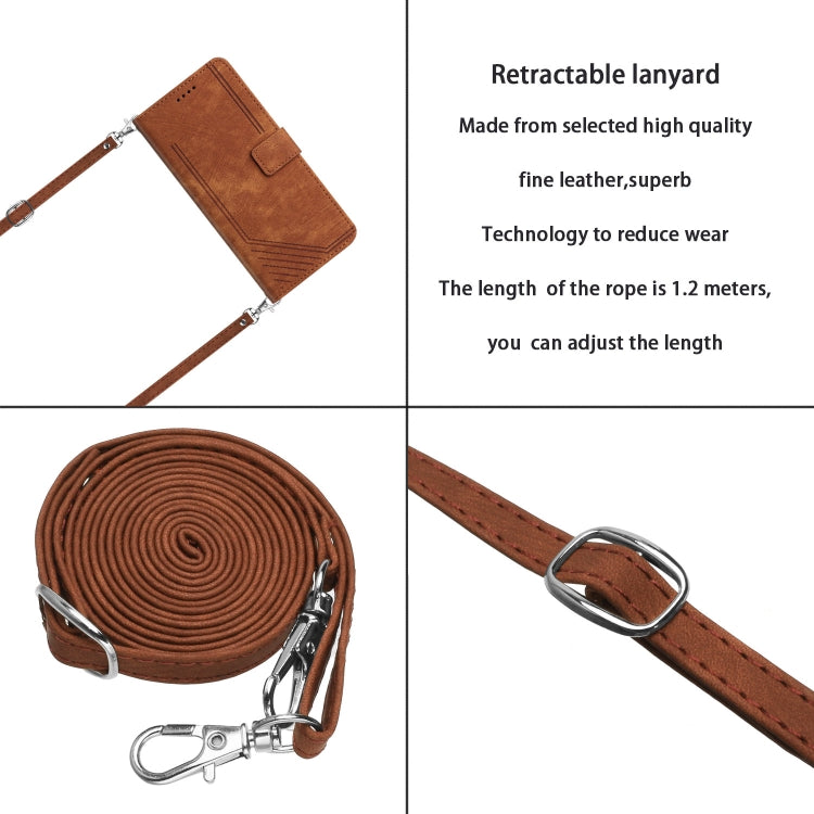 For Infinix Hot 40i Skin Feel Stripe Pattern Leather Phone Case with Lanyard(Brown) - Infinix Cases by PMC TechLife | Online Shopping South Africa | PMC TechLife | Buy Now Pay Later Mobicred
