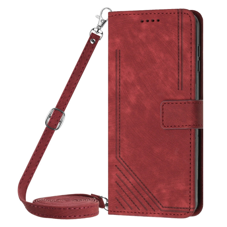For Infinix Hot 40i Skin Feel Stripe Pattern Leather Phone Case with Lanyard(Red) - Infinix Cases by PMC TechLife | Online Shopping South Africa | PMC TechLife | Buy Now Pay Later Mobicred