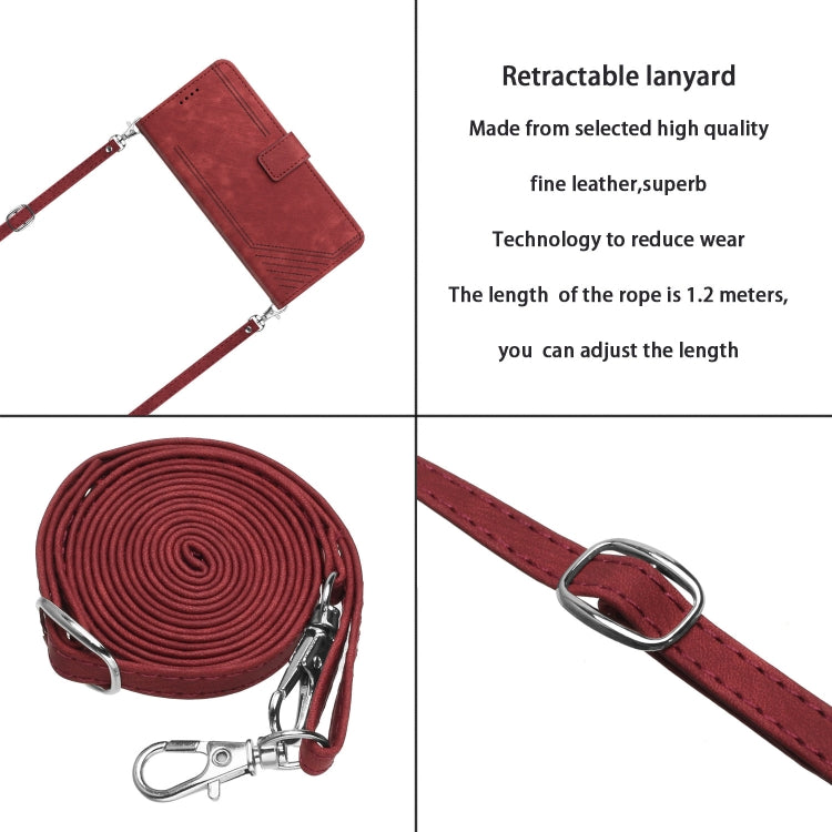 For Infinix Hot 40i Skin Feel Stripe Pattern Leather Phone Case with Lanyard(Red) - Infinix Cases by PMC TechLife | Online Shopping South Africa | PMC TechLife | Buy Now Pay Later Mobicred