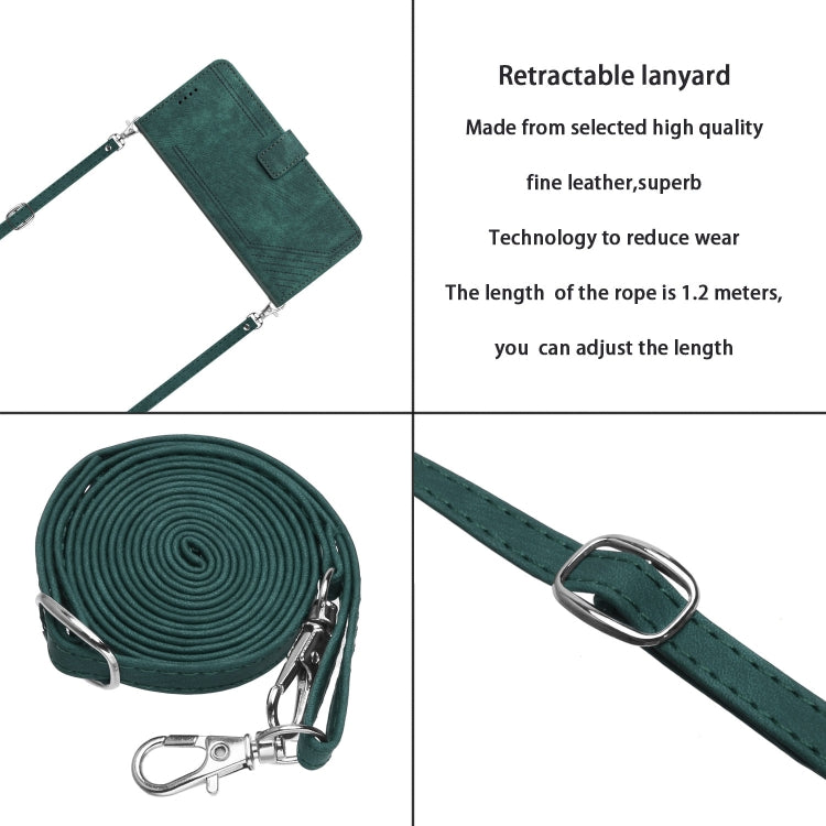 For Infinix Hot 40i Skin Feel Stripe Pattern Leather Phone Case with Lanyard(Green) - Infinix Cases by PMC TechLife | Online Shopping South Africa | PMC TechLife | Buy Now Pay Later Mobicred