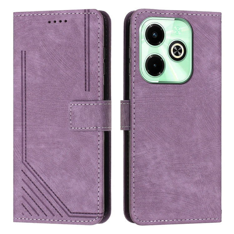 For Infinix Hot 40i Skin Feel Stripe Pattern Leather Phone Case with Lanyard(Purple) - Infinix Cases by PMC Jewellery | Online Shopping South Africa | PMC Jewellery | Buy Now Pay Later Mobicred