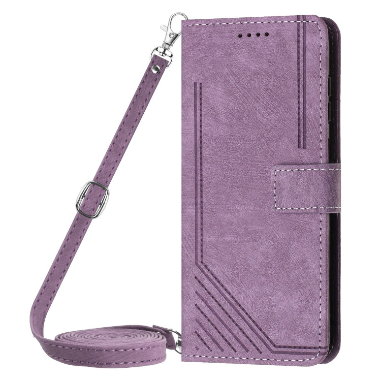 For Infinix Hot 40i Skin Feel Stripe Pattern Leather Phone Case with Lanyard(Purple) - Infinix Cases by PMC TechLife | Online Shopping South Africa | PMC TechLife | Buy Now Pay Later Mobicred