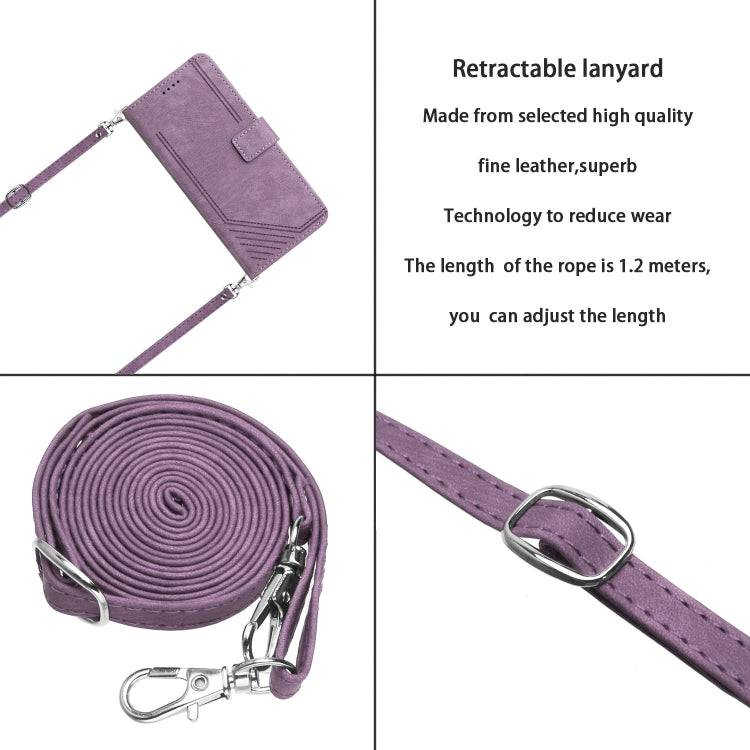 For Infinix Hot 40i Skin Feel Stripe Pattern Leather Phone Case with Lanyard(Purple) - Infinix Cases by PMC TechLife | Online Shopping South Africa | PMC TechLife | Buy Now Pay Later Mobicred