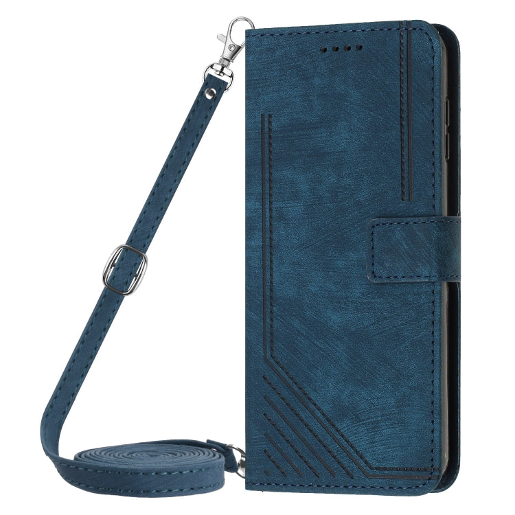 For Infinix Note 40 4G Skin Feel Stripe Pattern Leather Phone Case with Lanyard(Blue) - Infinix Cases by PMC TechLife | Online Shopping South Africa | PMC TechLife | Buy Now Pay Later Mobicred